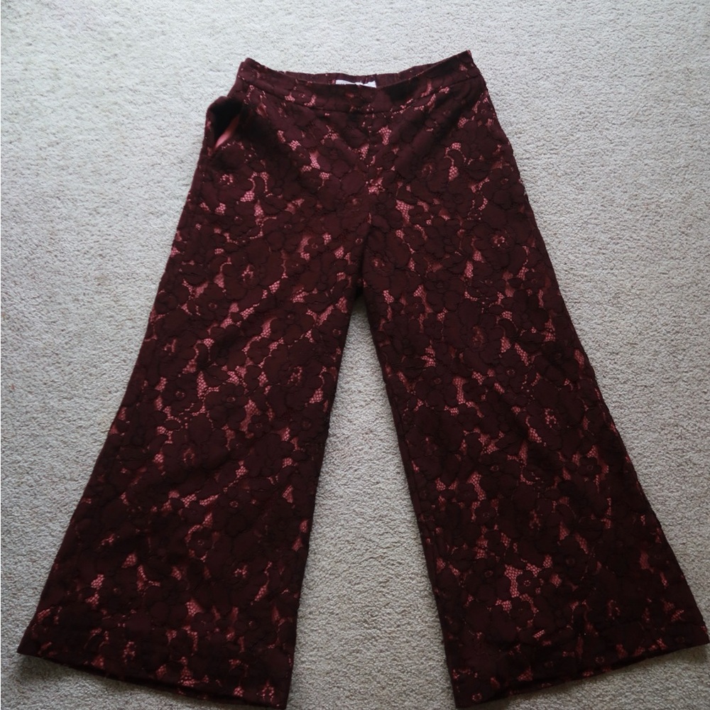 Anthropologie Burgundy Lace Wide-Leg Pants - Picture 2 of 4